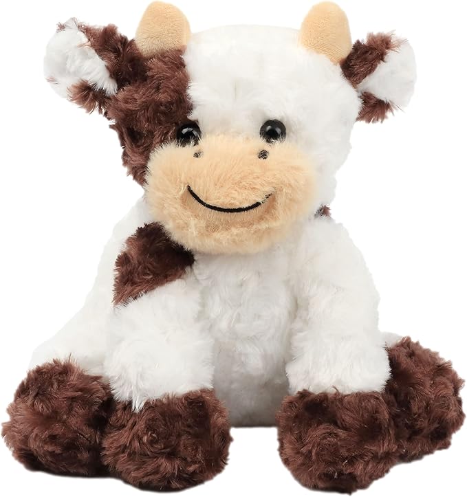 Hopearl Adorable Plush Cow Toy Floppy Dairy Cattle Soft Stuffed Animal Cute Birthday Gifts for Boys Girls Kids Toddlers, Brown, 9''