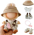 Clothes for Dolls Accessories (No Doll), Cute Outfit Set 5 Pieces Bib Pants for 15 & 17cm Doll Suit, Stylish Dress Up Overalls Doll Clothing Set Replacement with Hat Clothes Shoes Beige