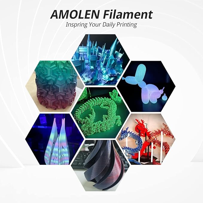 AMOLEN Rainbow PLA 3D Printer Filament, Glow in The Dark Multicolor, Blue/Green/Purple Rainbow, 10-Minute Color Shift, High Precision +/- 0.02mm, 1kg Spool for Smooth Printing