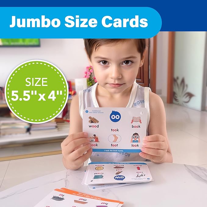 Phonics Flash Cards, 76 Cards 24 Principles, Learn to Read Phonics Games, CVC Digraphs Blends Long Vowel Sounds, Classroom Homeschool Educational Toys for Kindergarten 1st 2nd Grade Kids Ages 4-8