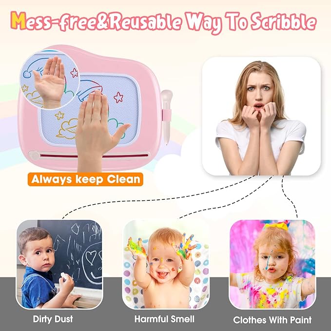 Smasiagon Magnetic Drawing Board for Kids, Toddler Toys for 1-2 Year Old Girl, Portable Doodle Board Pad Learning and Educational Toys for Ages 1 2 3 Year Old Baby Girl Birthday Gift（Pink）