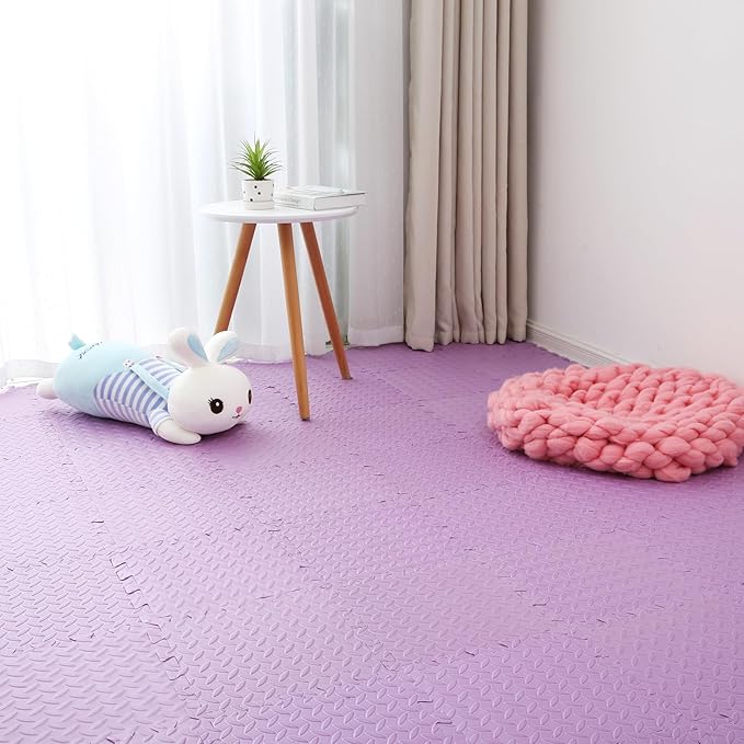 Coolcandy Foam Play Mat, 12"x12" Square Tiles - Non-Toxic, Soft, Thickened, Interlocking - Toddler Playmat for Playing, Exercise (Purple, 16 Tiles)