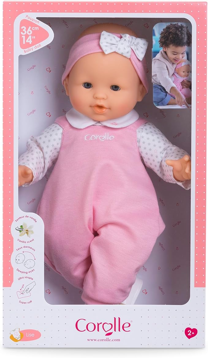 Corolle Lise - 14" Soft Baby Doll with Vanilla Scent, Pink Outfit & Sleeping Eyes for Girls Ages 18 Months+, Cute Reborn Realistic Baby Dolls for 2 Year Old Girls