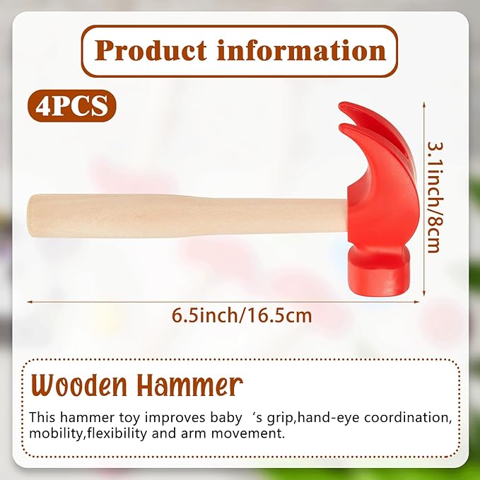 Deekin 4 Pcs Toy Hammer Simulation Small Wooden Plastic Maintenance Tools Hammers Educational Toys for Teens Girls Boys School Birthday Games Party Supplies (1 Style Toy Hammer)
