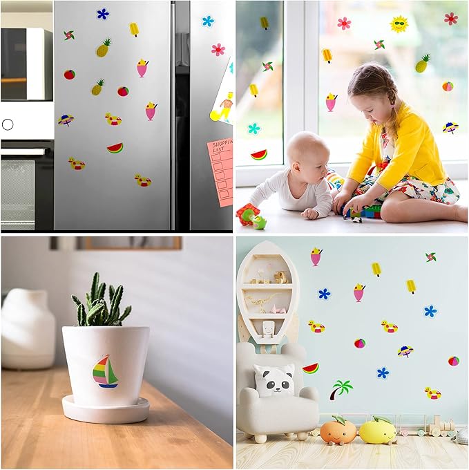 20 PCS Summer Thick Gel Clings Hawaiian Tropic Window Gel Clings Decals Stickers for Kids, Toddlers and Adults Home Airplane Classroom Nursery Beach Party Supplies Decoration Removable and Reusable