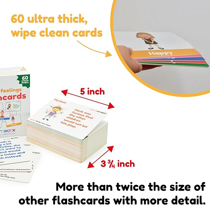 Emotion Cards for Kids, Feeling Cards Game | 60 Emotion & Feeling Flash Cards for Kids | Learn Feelings and Needs Cards | Teach Mixed Emotions & Emotional Intelligence Cards to Children & Toddlers
