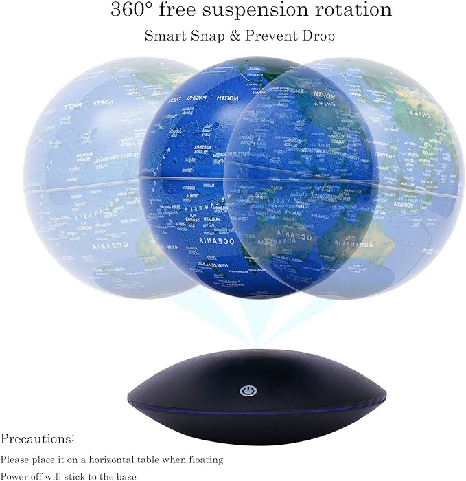 Floating Globe Magnetic Levitation with LED Color Changing Light and Touch Control, Magnetic Levitating Globe for Desk Office Home Decor Educational Gift for Men Father Boys Boss,Blue