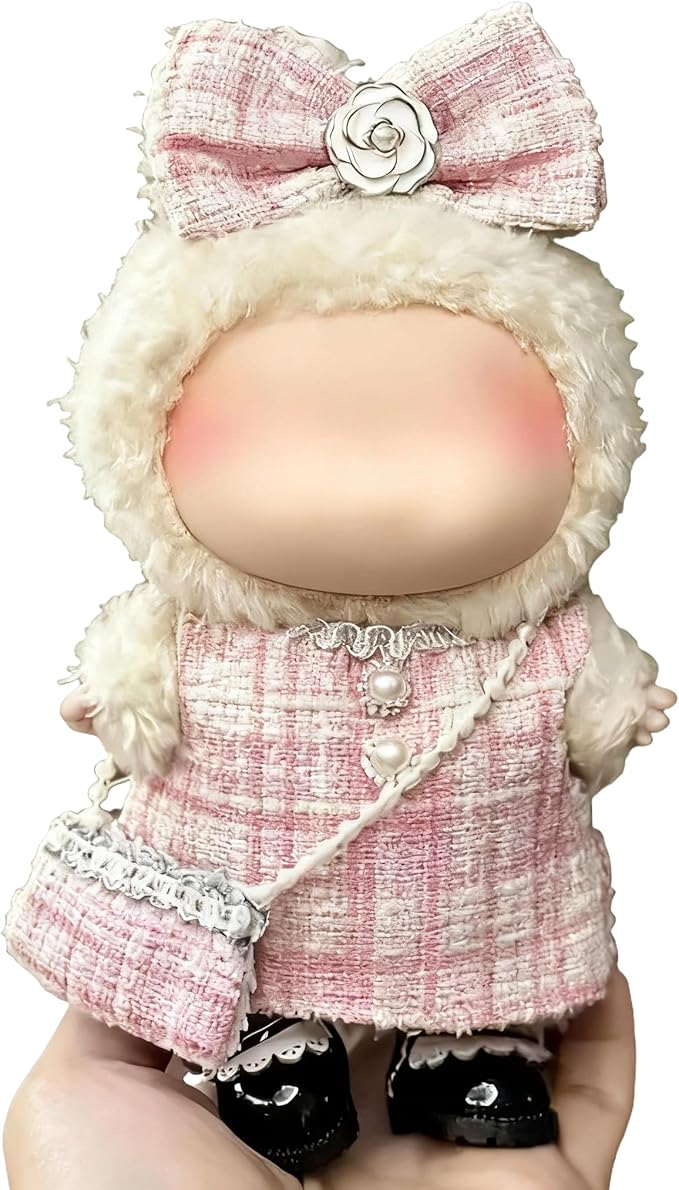 Clothes for LABUBU 17cm Doll (NO Doll)（NO Shoes, Outfit for LABUBU, Dress + Hairpin + Mini Bag Set for LABUBU Dress Up, Fashion and Premium Dolls Accessories for LABUBU (Style J)