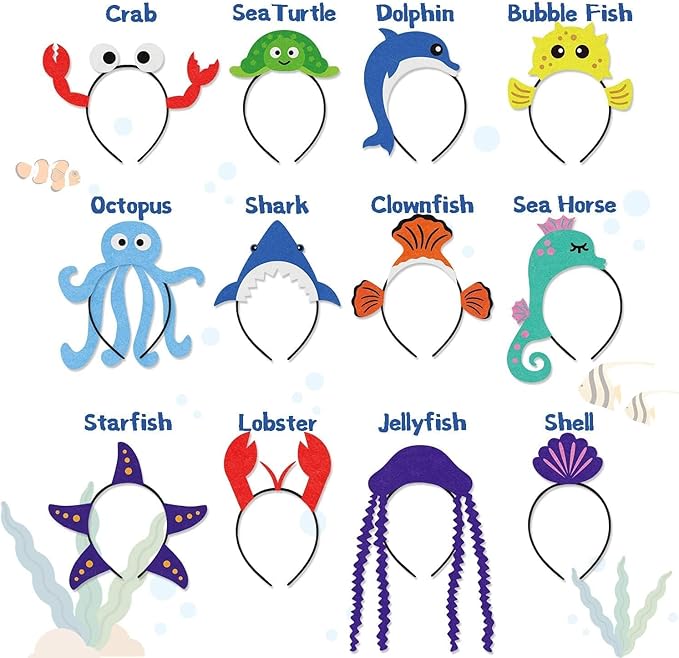 CiyvoLyeen 12Pcs Sea Animal Party Headband Under the Sea Themed Birthday New Year Party Favors for Students Costumes Dress-up Party