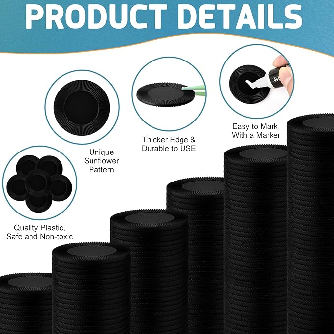 Coopay 600 Pieces Plastic Poker Chips Bingo Chip Bulk Learning Counters Disks Poker Card Game Counting Markers for Math Practice, Game Tokens and Teaching Rewards, 38 mm/ 1.5 Inches (Black)