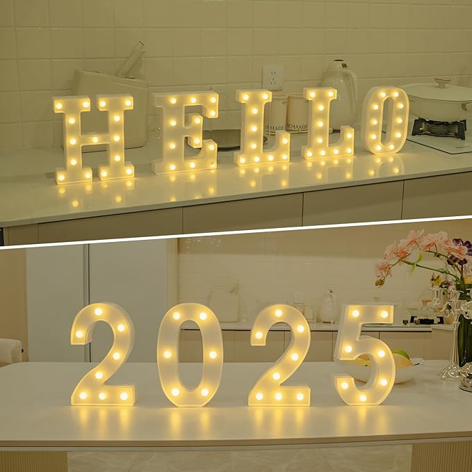 Foaky Rechargeable LED Letter Lights Sign Marquee Light Up Letters Sign for Night Light Wedding/Birthday Party Christmas Lamp Home Bar Decoration (T)