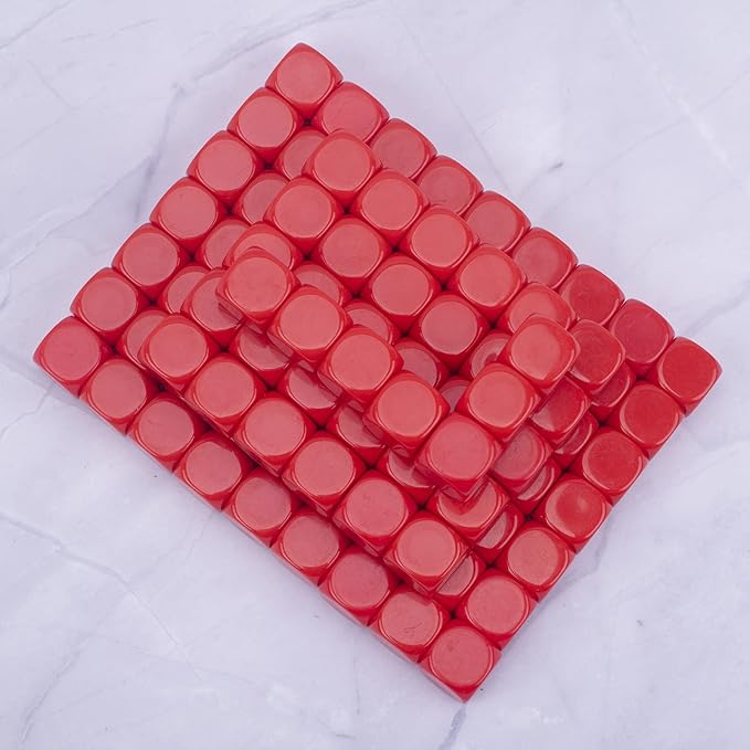 22MM Rounded Blank Six Sided Dice Lianshi Teaching Created Sesources Game Teaching Plastic Cubes Four Colors Choosable (100Pcs, Red)