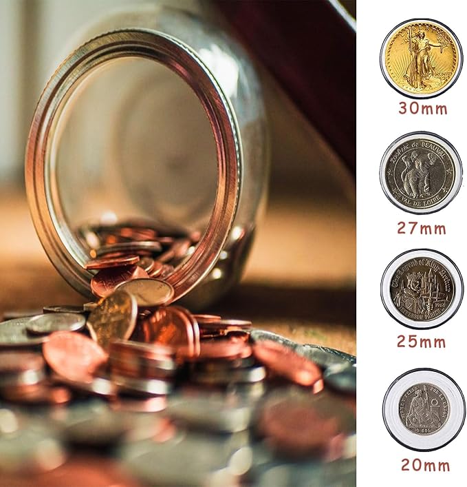 300PCS Coin Capsules, Coin Holder with Gaskets, 4 Sizes (20/25/27/30mm) Plastic Coins Protector Case with Plastic Storage Organizer Box for Collectors Coins Collection Supplies