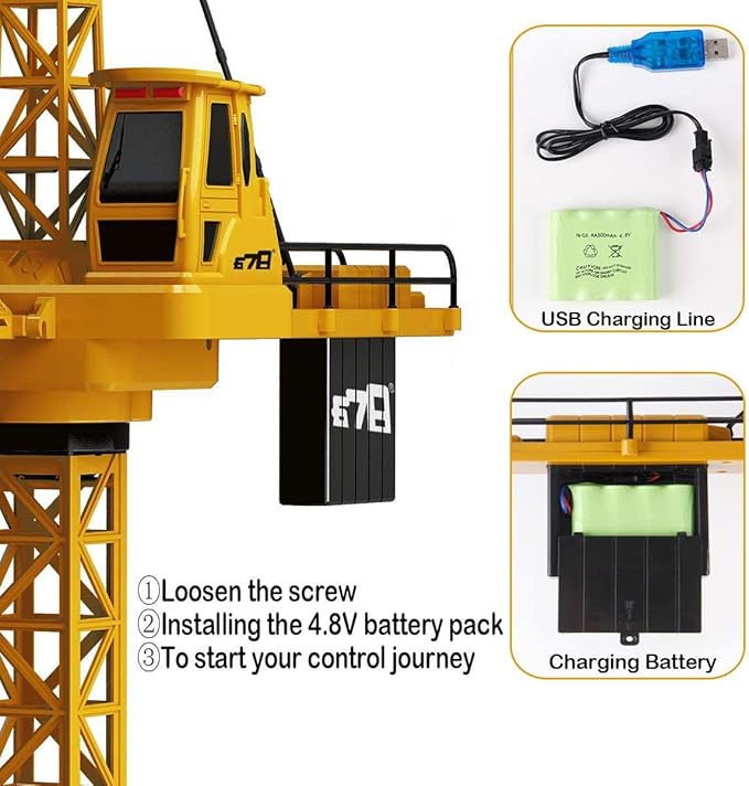 Mini Tudou 50.4 inch Tall 2.4GHz Remote Control Tower Crane,6 Channel Remote Control Construction Crane Toy 680°Rotation Lift Model with Tower Light & Sound for Boys