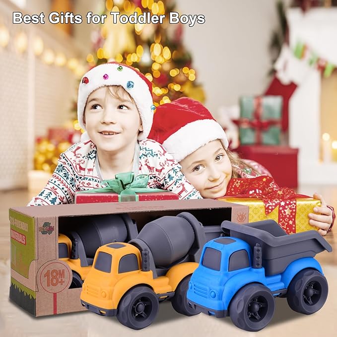 Dump Truck Toys for 3 Year Old Boys, BPA Free, Phthalates Free, PVC, Dump Truck, Mixer Cement, Easter Christmas Birthday Gifts for 2 3 4 Year Boy Girl. Dishwasher Safe,Recycled Plastic (Blue)