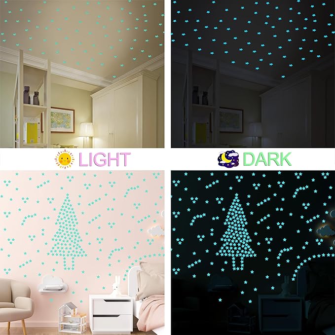 AM AMAONM 100 Pcs Blue Glow in The Dark Luminous Stars Fluorescent Noctilucent Plastic Wall Stickers Murals Decals for Home Art Decor Ceiling Wall Decorate Kids Babys Bedroom Room Decorations