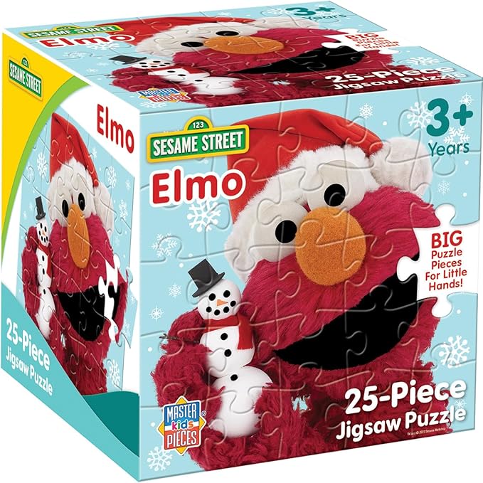 Masterpieces Sesame Street Elmo Puzzle, 25 Piece Holiday Jigsaw Puzzle for Kids, Christmas Square Sesame Street Toy, 10"x10", Ages 12 Months+
