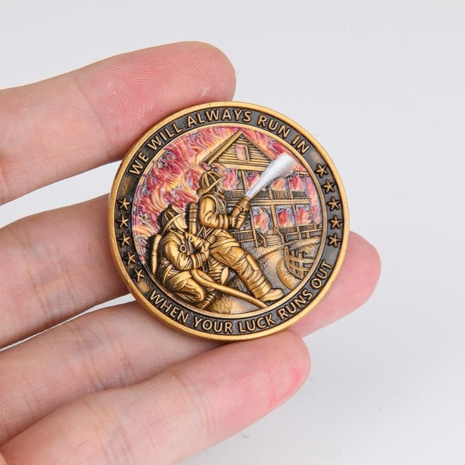 Heroic Firefighter Challenge Coin - Tribute to Bravery and Dedication with Display Box (Single Coin)