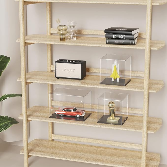 SVENJBB Large Display Case for Collectibles, 13x13x13 Inch Acrylic Box for Miniature House and Figures, Clear Acrylic Display Cases with Matte Black Base for Collection Protection and Storage