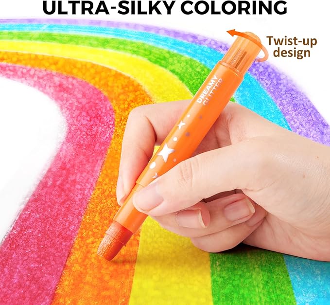 Jar Melo Glitter Crayons for Toddlers 1-3, Non-Toxic Washable Crayons for Kids, Ultra-Silky and Twist, Ideal Coloring Gift for Boys and Girls, 24 Colors