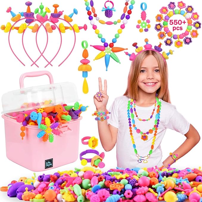 NIDOOT 550Pc+ Pop Beads Jewelry Making kit for Girls 4-6, Arts and Crafts for Kids Ages 4-8, Toys for 4 5 6 Years Old Girl Birthday Christmas Gifts Ideas, Bracelet Necklace Ring Snap Bead Set
