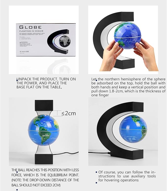 Magnetic Levitation Floating Globe with LED Light Anti Gravity Levitating World Map Office Home Bedroom Desk Gadget Decor Unique Birthday Gift for Men Kids Husband Boss