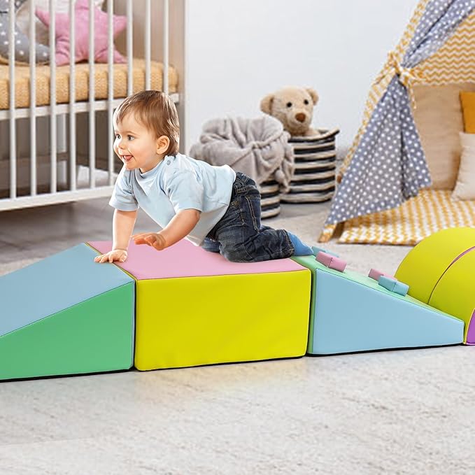 GarveeLife Foam Climbing Blocks for Toddlers, Waterproof Toddler Climbing Toys, Baby Jungle Gym Indoor Lightweight, Easy to Clean Foam Play Gym 5PCS