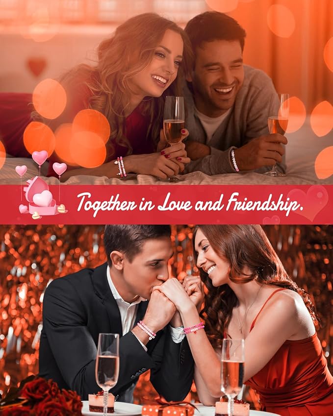 Goldwise Valentine's Day Friendship Bracelet Kit, Pink Beads, Jewelry Making Kit with 5 Kinds of Unique Pink Clay Beads, Letter Beads and Charms, GIFS for Fans, Couples and Best Friends