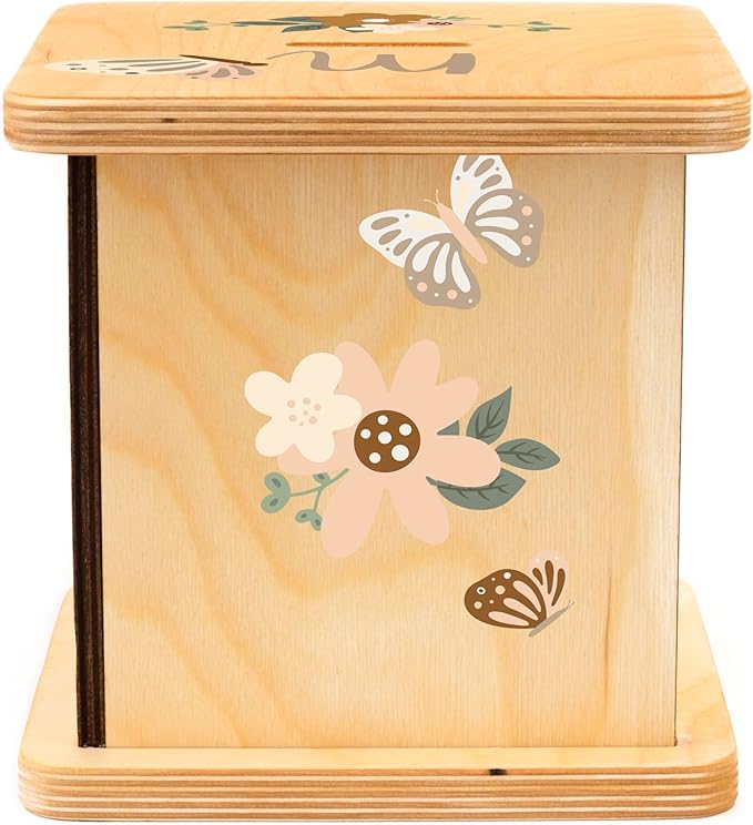 Wooden Piggy Bank for Kids and Adults, Personalized Gift Handmade in USA by BloomOwl, Custom Piggy Bank, Personalized Banks for Kids, Gifts for Baby Boys and Girls (Butterfly)