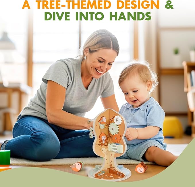 Joyreal Montessori Toys for 1 Year Old - 8-in-1 Wooden Activity Cube, Montessori Baby Activity Center for 1+ Year Old, Educational Toy for Toddlers, Ideal Gift for Boys and Girls with Seasonal Theme