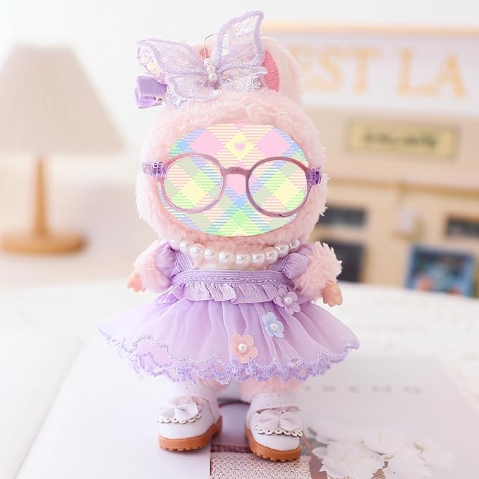 Clothes for Dolls Accessories, Outfit Set 5 Pieces Gauze Dress for 15cm 17cm Doll (No Doll), Romantic Skirt Doll Clothing Set Replacement Purple
