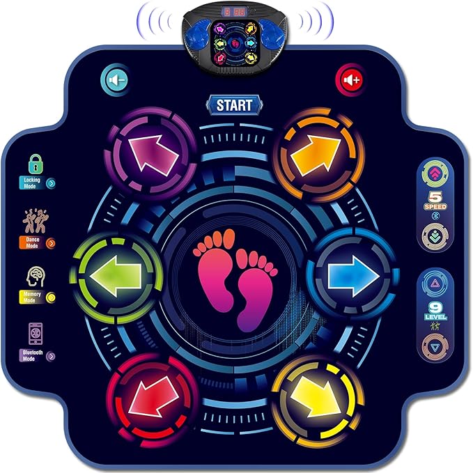 Kids Electronic Dance Pad with 6-Button & Wireless Bluetooth, Music Dance Game Mat with Built-in Music 9 Levels and 3 Modes, Birthday Gifts, Toys for Girls Ages 4-8, 8-12