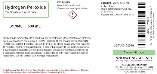 ALDON Innovating Science Hydrogen Peroxide 6% Solution, 500mL - Laboratory Grade - The Curated Chemical Collection