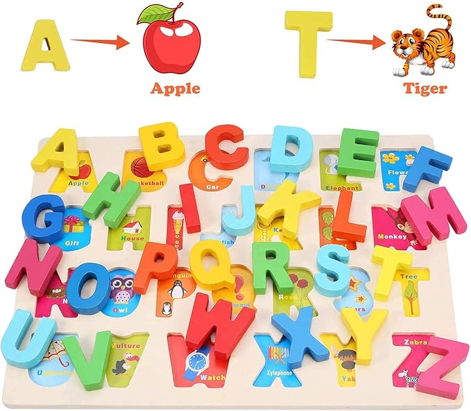 Wooden Puzzles for Toddlers, LENNYSTONE Wood Alphabet Number Shape Puzzles Kids Preschool Learning Toys for Boys Girls Ages 2 3 4 5 Year olds