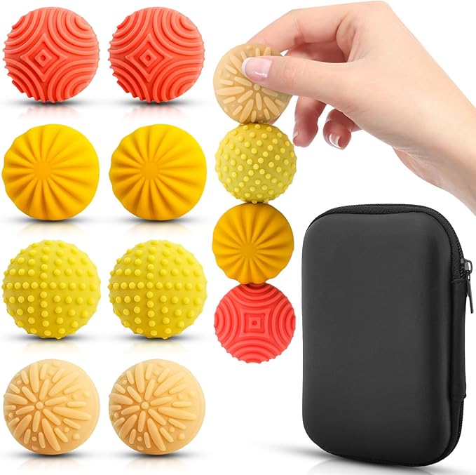 Fidget Magnet Ball Toys - 8 PCS Orange Texture Tactile Sensory Gift for Teens Adult ADHD Autism Anxiety, Silent Stress Relief Massage Roller Item Desk Toy for Home Office Calm Down with Case