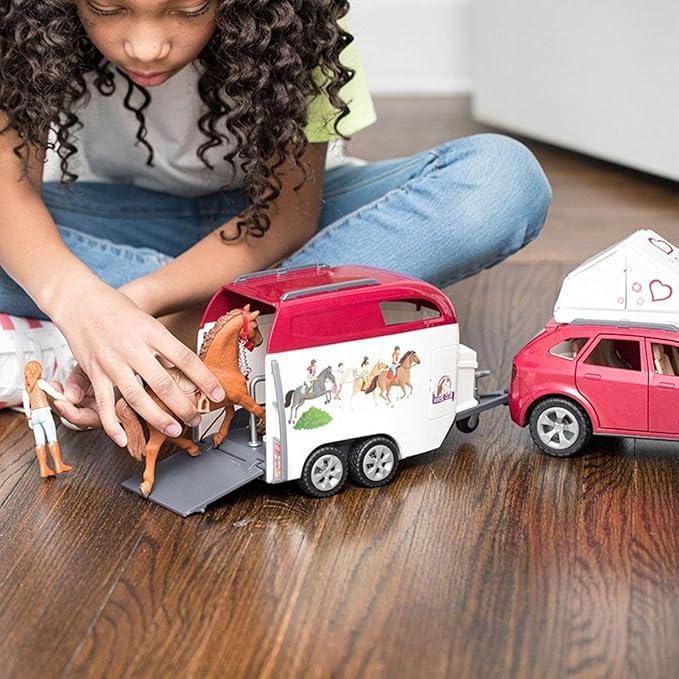 Schleich Horse Club - 110 PC Car and Trailer Tent Camping Playset with Fun Horse and Rider Figures for Girls and Boys - Realistic Toy Figurines and Accessories for Kids Ages 5+ | 42535