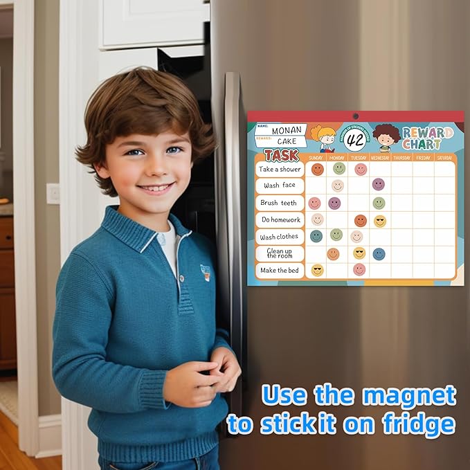 Boho 32 Chore Charts Behavior Reward Chart System,Sticker Chore Chart Pad for Kids with 2328 Stickers, 12.2" x 9.8" Magnetic Reward Chart to Develop Responsibility & Good Habits.