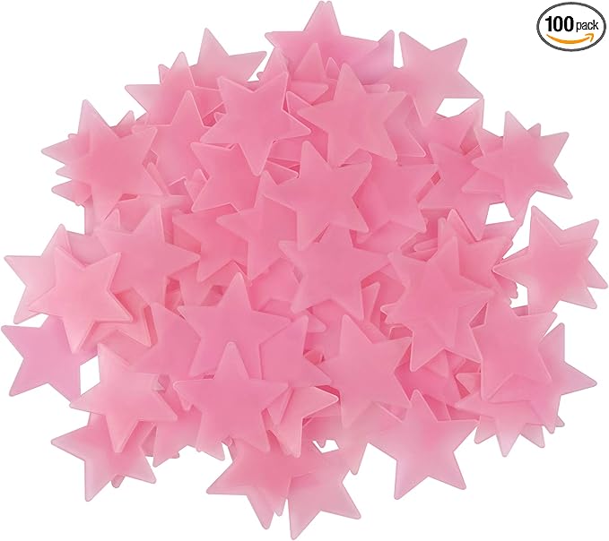 AM AMAONM 100 Pcs Pink Glow in The Dark Luminous Stars Fluorescent Noctilucent Plastic Wall Stickers Murals Decals for Home Art Decor Ceiling Wall Decorate Kids Babys Bedroom Room Decorations