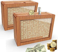 Piggy Bank for Adults Kids, Wooden Coin Bank for Boys and Girls, Cash Vault Money Saving Box with Counter $10000 Savings Challenge Money Box with Money Target and Numbers (2 Pack Brown $10000)