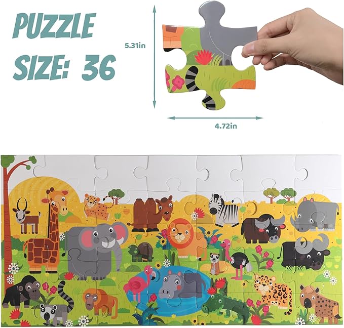 Jumbo Floor Puzzle for Kids, Large Jigsaw Puzzles 35 Piece for Kids Ages 3-5,Preschool Learning & Education Toys, Gifts for 4-8 Year Old Boys and Girls (Jungle Animals)