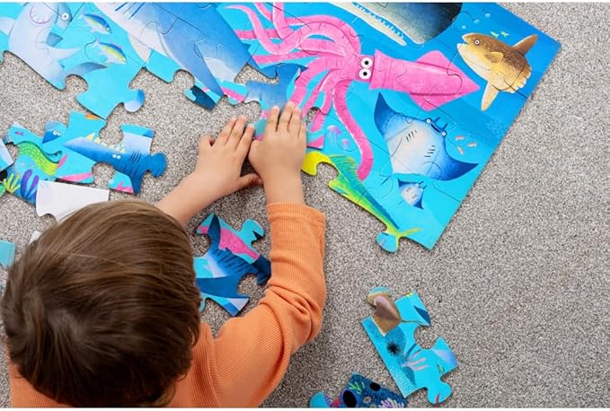 Crocodile Creek 36-Piece Jigsaw Floor Puzzle - Fun Floor Puzzles for Kids Ages 3-5 - Heavy-Duty Shaped Box for Storage - Shark Reef - 24" W x 18" H Finished