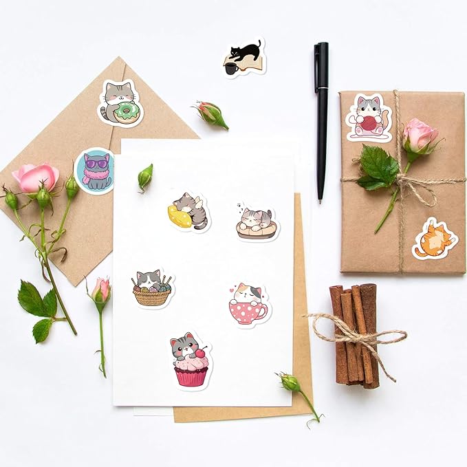 500 PCS Cute Cat Stickers Vinyl Waterproof Stickers for Laptop,Guitar,Motorcycle,Bike,Skateboard,Luggage,Phone,Hydro Flask, Gift for Teens Birthday Party