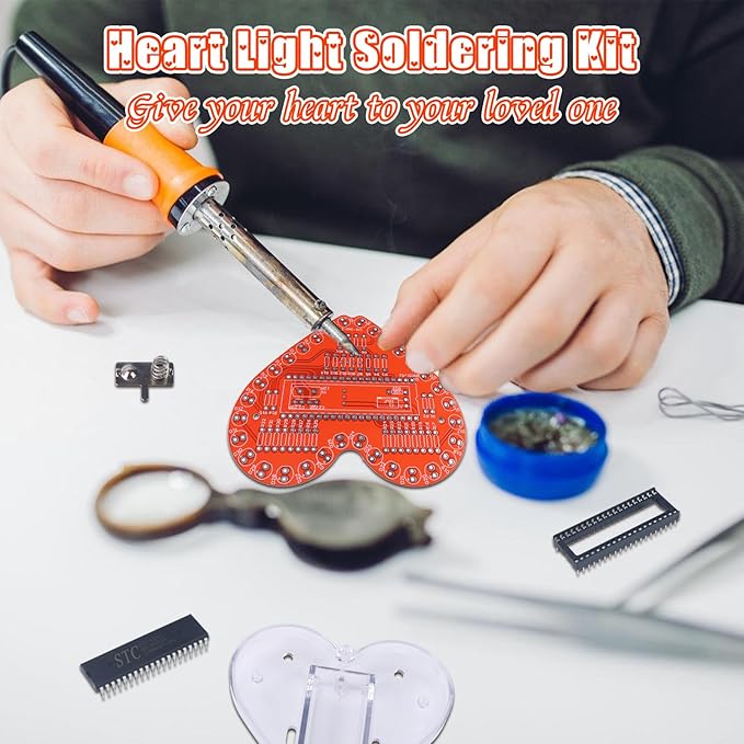 Soldering Practice Kit, ICSTATION Heart Shaped LED Light Soldering Project RGB LED DIY Electronic Kit for Beginners Diyers Student STEM Education and Father's Day Present