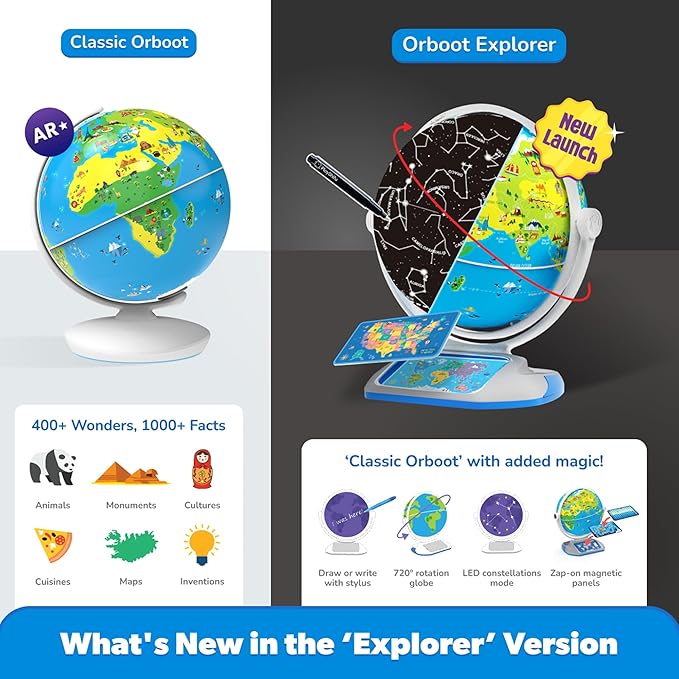 PlayShifu’s Latest Educational Globe for Ages 4+ - Orboot Earth Explorer | AR Interactive Globe Toy | 400+ Wonders | 1000+ Facts | Exciting Features | Constellation Mode | Magic Stylus | Zap-on Panels | 720° Rotation | Fun Games | Solve Mysteries | STE...