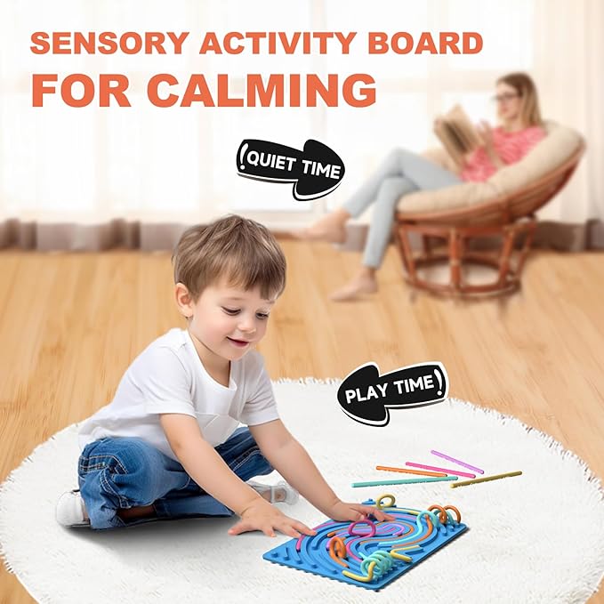 Sensory Fidget Toys for Kids,Silicone Sensory Activity Board for Stress,Soft Worry Toys for Calm Down Corner Supplies,Play Therapy ,Portable Travel Bag & 15 Strings,Simple Dimple Fidget Toys