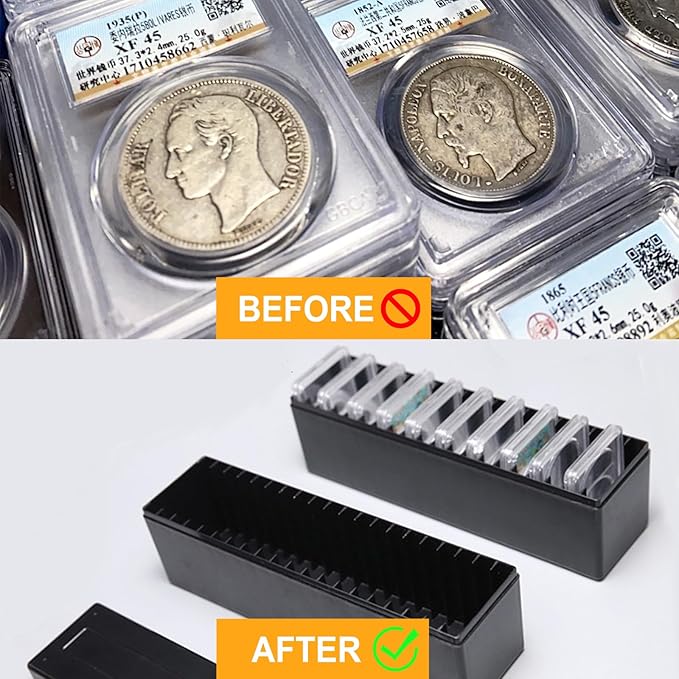 MUDOR 4 Pack Coin Slab Storage Box, Plastic Coin Slab Holder for Coin Collectors, Coin Holder Case Compatible with 20 Slab PCCB PCGS Coin Holders, Olny Box