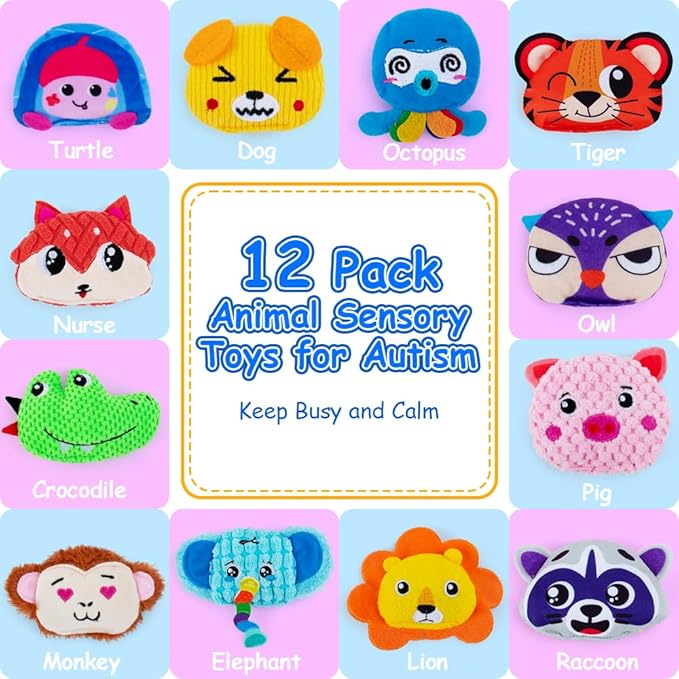 Sensory Bean Bag for Kids 12 Pack,Texture Sensory Beanbags,Sensory Toys for Autism,Cute Animal Beanbags,Sensory Toys for Toddlers Kids Learning,Sensory Play Fine Motor Anxiety Relief