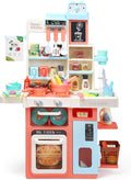 HOLYFUN Kids Kitchen Playset, Kitchen Set for Toddler with Sound and Light, Cooking Stove with Steam, Play Sink and Toy Kitchen Accessories, Pretend Kitchen Toys for Kids Girls Boys, Pink