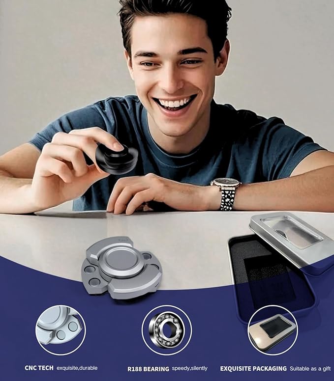 3-in-1 Alloy Fidget Toys Adults - Fidget Spinner,Clicker,Slider Modes,Ultra-Silent,High-Speed Rotation,3-Minute Spin Time,Compact Stress Relief Toy for Adult(2 Pcs)