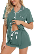 SWOMOG Womens Button Down Pajamas Set Short Sleeve Sleepwear Bride Soft Pj Lounge Sets XS-3XL